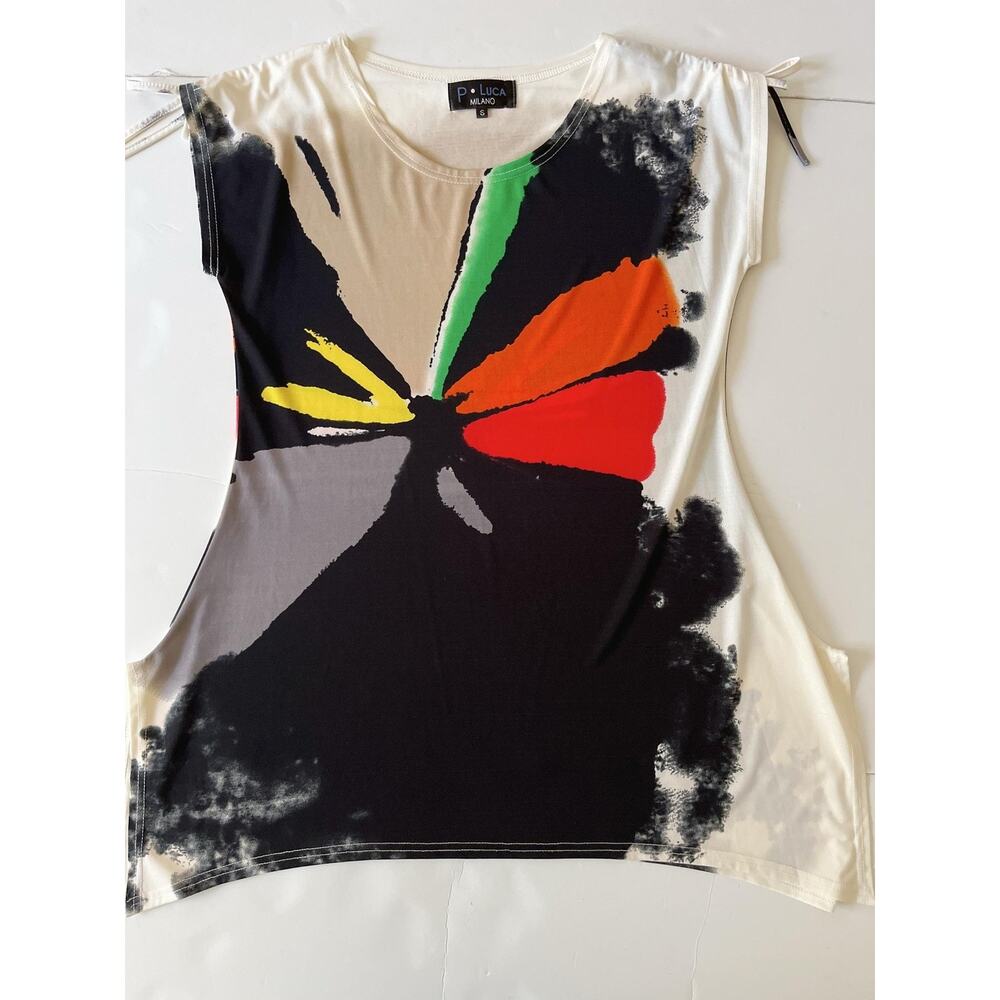 P. Luca Tank Top Womens S Multicolor Abstract Scoop Neck Tunic Side Slit
